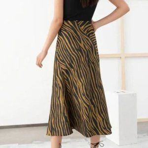 & Other Stories Tiger Stripe Black and Gold Flared Midi Skirt